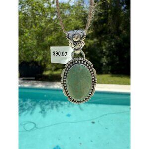 Artisan Native American Turquoise Sterling Silver Pendant Signed Closed Back NOS